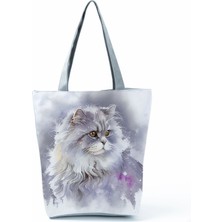 Couples Couples1 Sevimli Suluboya Kedi Baskı Çanta Büyük Kapasiteli Gündelik Kadın Çanta Güzel Karikatür Alışveriş Çantası Katlanabilir Seyahat Plaj Çantası (Yurt Dışından)