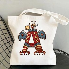 Couples Couples1 Sevimli Hayvan ve Bitki Mektubu Baskı Kawaii Kanvas Çanta Harajuku Rahat Kanvas Alışveriş Çantası Kadın Çanta (Yurt Dışından)
