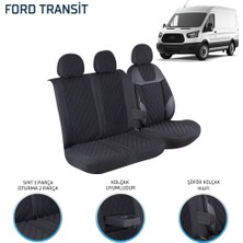 Ford Transit 2013 ve Sonrası 2+1 Ön Koltuk Kılıf Seti Alkantra Siyah Dikiş