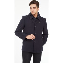 Sposo 1704 Çıkma Kapşonlu Yün Kaşe Lacivert Erkek Kaban