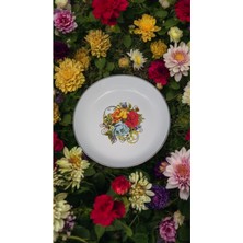 Emaye Market Emaye Zırhlı Muhallebi Kasesi 20 cm Desenli Yemek Kahvaltı Tabak Desenli Salata Cips Tabak