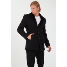 Sposo 1725 Yaka Kürkü Çıkmalı Büyük Beden Yünlü Kaşe Erkek Kaban