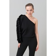 Tek Omuz Örme Bluz Siyah K2523004_001