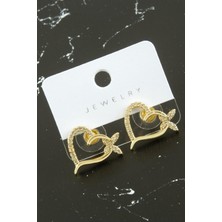 Bijuteri Net Kalp Kelebek Zirkon Taşlı Küpe