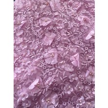 Hasyılmaz 3D Çiçek Işlemeli Dantelli Elbise Kumaşı Mor 130CM x 12M