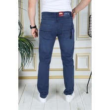 Erkek Mavi Üstten Cepli Armürlü Regular Fit Rahat Kesim Esnek Chino Keten/kanvas Koton Pantolon