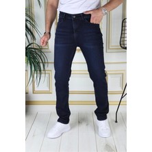 PHANTOM JEANS Erkek Koyu Mavi Renk Regular Fit Rahat Kesim Esnek Likralı Denim Jeans Şık Kot Pantolon