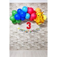 Pekshop Pokemon Temalı Doğum Günü Parti Seti Yaş Balonlu Bannerlı Pokemon Doğum Günü Süsleme Seti