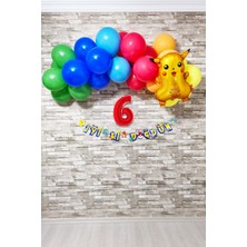 Pekshop Pokemon Temalı Doğum Günü Parti Seti Yaş Balonlu Bannerlı Pokemon Doğum Günü Süsleme Seti