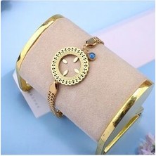 Zeynep Z&d Accessory 316L Gold Çeyrek Takılan Çerçeveli Çelik Bileklik