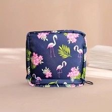 Lacivert Sevimli Pelikan Desenli Çok Amaçlı Ped Çantası, Makyaj Çantası, Kozmetik Çantası, Toka Çan