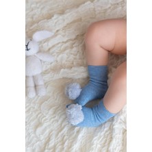 Mama Yoyo Nou Nou Mavi Unisex Bebek Peluş Ponpon Aksesuarlı Çorap