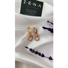 Zena Accessories Taşlı Kalın Çelik Zincir Küpe