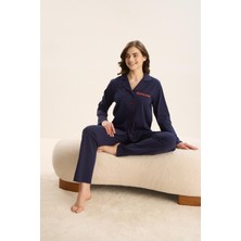 15993 Bayan Baskılı Düğmeli Pijama Takım