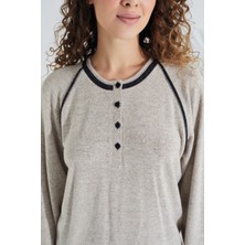 Etoile Pamuk Deve Tüyü Kumaş Uzun Kol Kadın Pijama Takımı 98406
