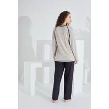 Etoile Pamuk Deve Tüyü Kumaş Uzun Kol Kadın Pijama Takımı 98406