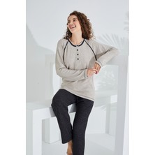 Etoile Pamuk Deve Tüyü Kumaş Uzun Kol Kadın Pijama Takımı 98406