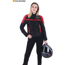 Venom Kadın Kırmızı Dynamıc Pro Ceket 3 Katlı Oxford Kumaş Yamaha YZF Uyumlu