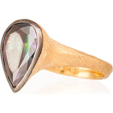 Gümüşcüm Mistik Topaz Damla Otantik Kadın Altın Kaplama Gümüş Yüzük