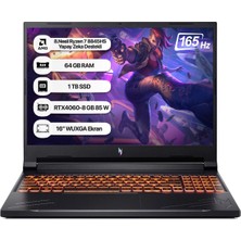 Acer Nitro V16 ANV16-41 Amd R7 8845HS 64GB 1tbssd RTX4060-8GB Dos 16" Wuxga 165Hz Taşınabilir Bilgisayar NH.QRUEY.003-64