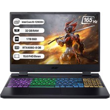 Acer Nitro 5 AN515 Intel I9 12900H 32GB 1tb SSD RTX4060-8GB Dos 15,6" Fhd 165Hz Taşınabilir Bilgisayar NH.QM0EY.00G-32