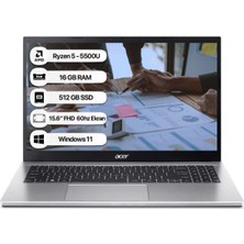 Acer Aspire 3 A315-44P Ryzen 5 5500U 16 GB 512 GB SSD WIN11 Home 15.6" Fhd 60 Hz Taşınabilir Bilgisayar NX.KSJEY.006-16