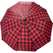 Kırmızı Ekose Desenli Otomatik Kdın Şemsiye 709844