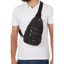 Tuldar Unisex Siyah Qatro Kumaş USB Kulaklık Çıkışlı Fermuarlı Bel Göğüs ve Omuz Çantası (19X29CM) tul202