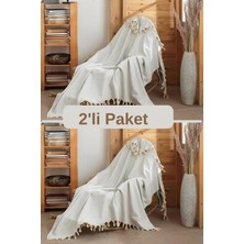 2li Gri Pamuklu Tekli Koltuk ve Berjer Örtüsü - Tv Battaniyesi Throw  120*150 Cm. Saçakları Bağlı