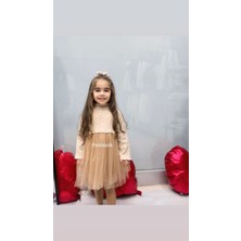 Pamila Butik Pamilakids Krem Çiçekli Tütülü Kız Çocuk Elbise Midi Boy Marka Muadili