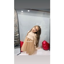 Pamila Butik Pamilakids Krem Çiçekli Tütülü Kız Çocuk Elbise Midi Boy Marka Muadili