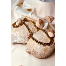Mooni Accessories Life Gurme Zincir Model Altın Gold Renk Şık Paslanmaz Çelik Kolye