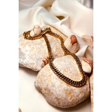 Mooni Accessories Life Gurme Zincir Model Altın Gold Renk Şık Paslanmaz Çelik Kolye