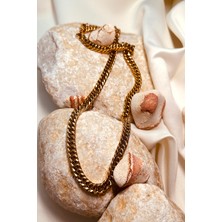 Mooni Accessories Life Gurme Zincir Model Altın Gold Renk Şık Paslanmaz Çelik Kolye