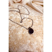Mooni Accessories Safir Zirkon Taşlı Damla Model Gümüş Silver Renk Kadın Paslanmaz Çelik Zincir Kolye