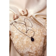Mooni Accessories Safir Zirkon Taşlı Damla Model Gümüş Silver Renk Kadın Paslanmaz Çelik Zincir Kolye