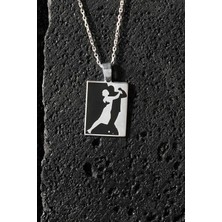 Takı Depo Dans Eden Çift Model Siyah Mineli Gümüş Kolye