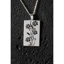 Takı Depo Çiçek Model Siyah Mineli Gümüş Kolye