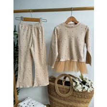 Pamila Butik Kız Çocuk Bej Çiçekli Alt Üst Tütülü Takım Marka Muadili Takım