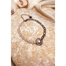 Mooni Accessories Inci Taneleri Zincir Özel Tasarım Gümüş Silver Renk Paslanmaz Çelik Bileklik