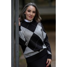 Styleboom X Peraluna OXFORD PULLOVER Bisiklet Yaka Baklava Desen Kadın Triko Kazak - Siyah