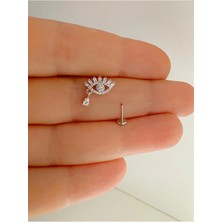 Ares Collection Arescollection Zirkon Taşlı 1 Adet Arkası Düz Önden Takmalı Damlalı Göz Tragus Kıkırdak Lobe Uyumlu Piercing K
