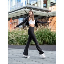 Lismina Siyah Yırtmaçlı Ispanyol Paça Spor Tayt Pantolon