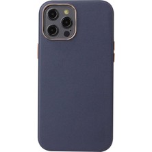 iPhone 12 Pro Uyumlu Zore Leathersafe Wireless Kapak-Lacivert