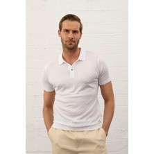 Danger Erkek Yumuşak Dokulu Slim-Fit Kalıp Polo Yaka Ince Triko T-Shirt Beyaz - 5008DNGR