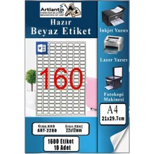 Artlantis A4 Hazır Etiket 22X12 mm 10 Sayfa 1 Paket 160 Lı Kendinden Yapışkanlı Fotokopi Lazer Inkjet Kağıdı Yazıcılar Için Uyumlu
