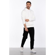 Kapüşonlu Kanguru Cepli Sweatshirt - Ekru