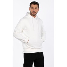 Kapüşonlu Kanguru Cepli Sweatshirt - Ekru