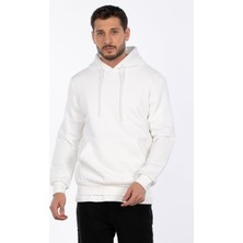 Kapüşonlu Kanguru Cepli Sweatshirt - Ekru