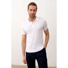 Danger Erkek Çizgi Desenli Slim-Fit Kalıp Polo Yaka Yazlık Triko T-Shirt Beyaz - 5003DNGR